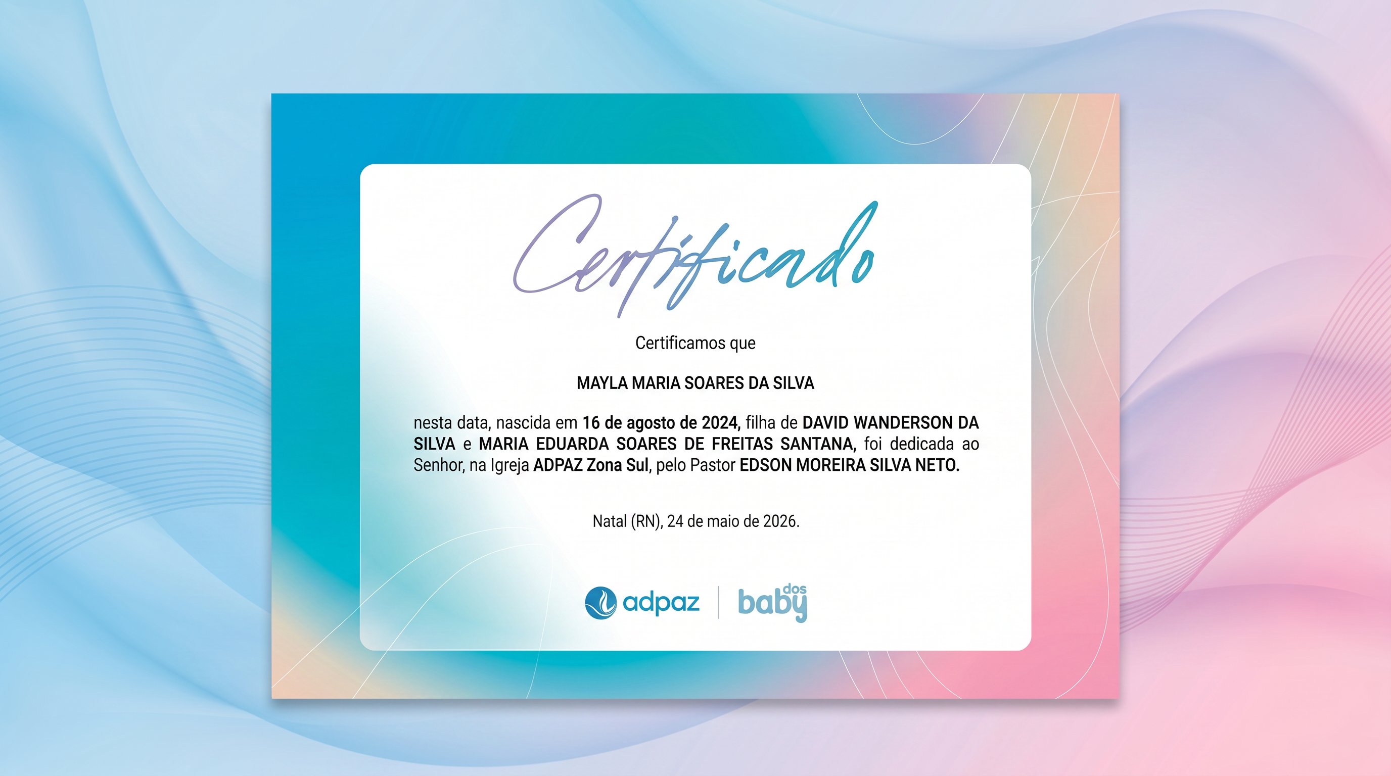 Modelo do Certificado — Start Baby / ADPAZ Zona Sul